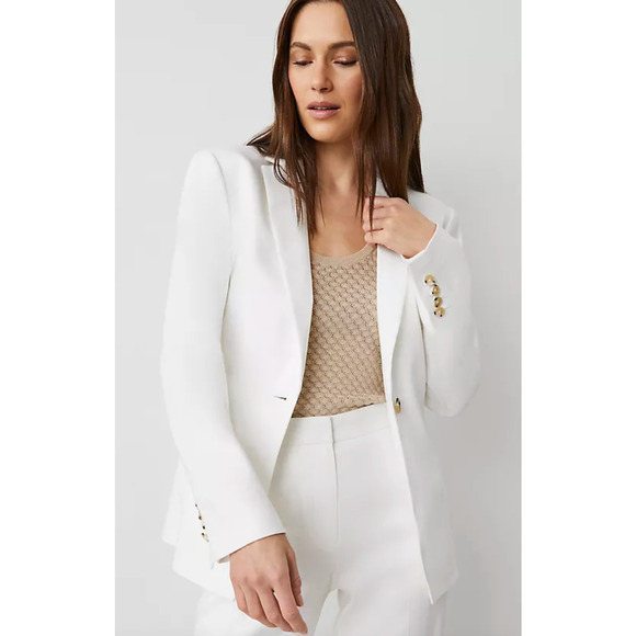 NWT ANN TAYLOR WHITE PETITE ONE BUTTON LINEN BLEND BLAZER JACKET SZ 8P - Picture 1 of 7